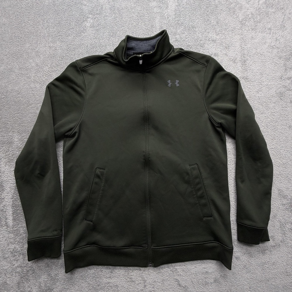 Under Armour Jacket Mens‎ M Green Full Zip Fleece Lined Stand-Up Collar